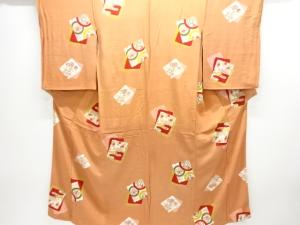 アンティーク　錦紗色紙に花古典柄着物